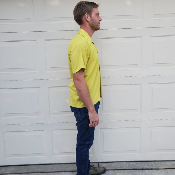 vintage 1960s yellow/green mens button up - Picture 3 of 7